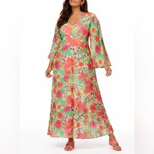 Floral Green and Pink Maxi Dress